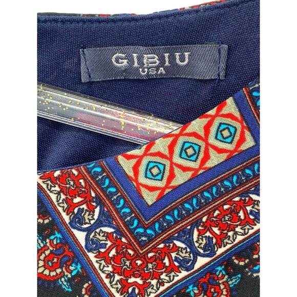 Gibiu Shift Black Geometric Dress Keyhole 3/4 Sleeves‎ Medium Boho 70’s Retro - Picture 3 of 7